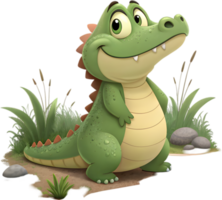 Lively Young Crocodile in Artistic Japanese Animation Character Design. . png