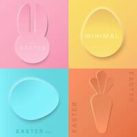 Minimalistic Easter design greeting card pastel soft 3D egg shape set.Abstract frame silhouettes of bunny, egg and carrot with soft shadows.Easter icons,emblems, stickers, banners. illustration vector