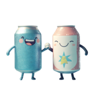 Two soda cans with a smiley face displayed on each side png