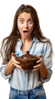 Stylish Teapot Balanced in a Womans Hand png