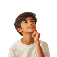 A boy deep in thought with a transparent background png
