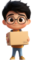 A cartoon boy with a smile, holding a box in his hands png