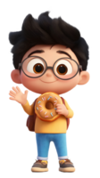 A cartoon boy with a donut in hand on a transparent background png