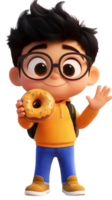 A cartoon boy holding a donut with no visible background png