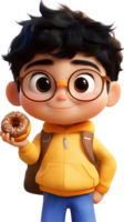 A cartoon boy carrying a donut against a clear backdrop png