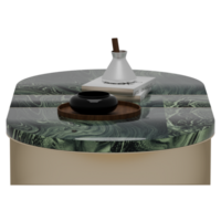 A marble table with a book and a bowl on top png