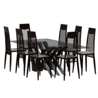 3d dining table with six chairs and a glass top png