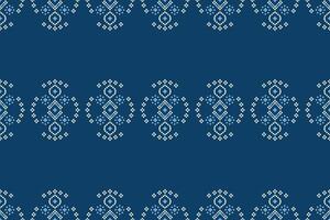 Ethnic pattern with blue color background fabric pixel art decoration cross stitch. vector
