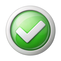 A perspective of a 3D checkmark inside a shiny, round green-and-white circle, set against a transparent background. It conveys assurance, correctness, and success in a digital context png