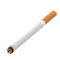 een detailopname van een sigaret verbrand einde, markeren de as en gloeiend sintels, naast de wit omhulsel en oranje filter ontwerp png