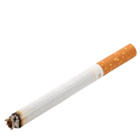 A slightly burnt cigarette with the embered tip and filter visible, showing its rolled paper texture, displayed against a plain background png