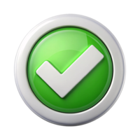 A 3D green checkmark encased in a glossy, white-bordered circle, set against a transparent background. The design feels modern and polished, signaling approval or correctness png