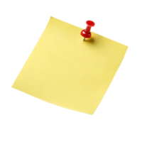 A bright yellow square sticky note pinned with a red pushpin against a black background, slightly tilted for dynamic effect png