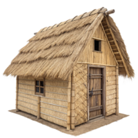 A traditional bamboo hut with a steep thatched roof, wooden door, and rustic charm, showcasing a blend of simplicity and functionality png