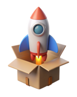 Rocket igniting from a cardboard box with playful vibes png