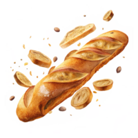 Crispy baguette bread with slices presented for serving png