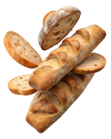 Crispy baguette bread with slices arranged in pattern png