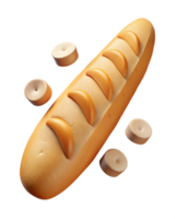 Freshly baked baguette bread loaf with sliced edges png