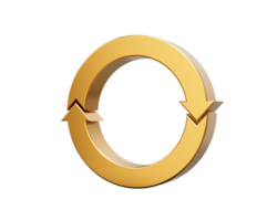 Golden arrow pointing clockwise in a continuous loop. 3D Illustration png