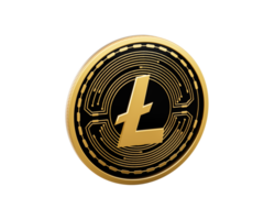 Digital Litecoin coin with gold edge and black center featuring logo. 3D Illustration. png