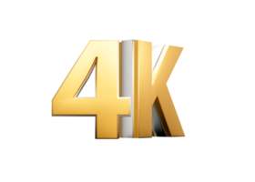 4K in 3D gold letters with shadow on a transparent background. 3D Illustration png