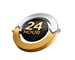 24 HOUR Encircled By A Sleek Silver And Gold Arrow Loop Signifies Non-Stop Service 3D Illustration png