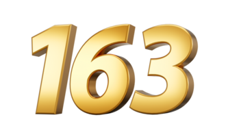 3d number 163 one hundred sixty three Gold text isolated on white background with reflection 3d illustration png