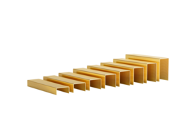A Series Of Golden Metal Staple Pins Arranged In Parallel Rows On White Background 3D Illustration png