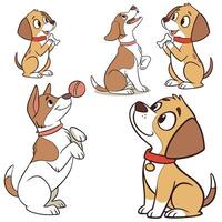 cartoon dog with different poses and expressions vector