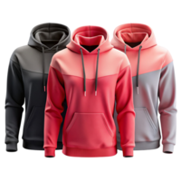 Three Stylish Gradient Color Block Hoodies in Front View png