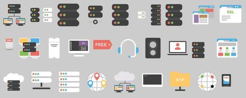 Flat icons for server computing and Web Hosting concept. vector