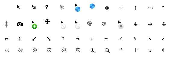 Os icon set Clicking, pointing hand clicks and waiting loading icons. Computer mouse click cursor icon set. Hand and arrow pointer cursor. vector