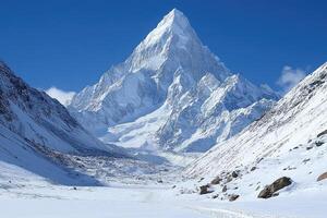 Ama dablam dominating the snowy himalayan landscape in nepal photo