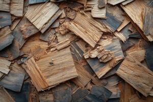 Wood chips creating a textured surface, forming an abstract pattern photo
