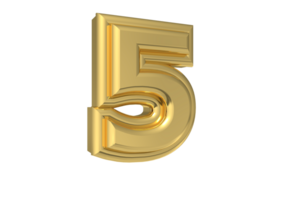 Design Color Golden Number 5 Rendering 3D png