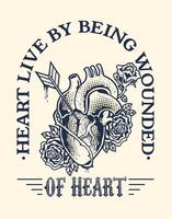 vintage broken heart with rose vector