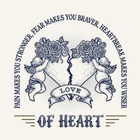 vintage broken heart with two angel vector
