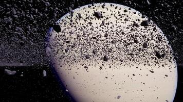 Vivid depiction of Saturn with rocky debris in surrounding space environment video