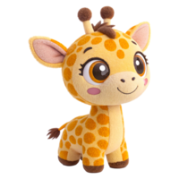 Cute Plush Giraffe Toy with Big Eyes and Smiling Expression in Kawaii Style png