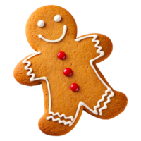Gingerbread Man Cookie Decorated with Red Candy Buttons and White Icing png