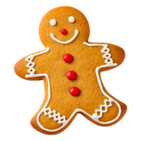 Gingerbread Man Cookie with Red Candy Buttons and White Icing Details png