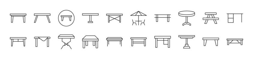 Table Bundle of Thin Icons. Editable Stroke. Suitable for Web Sites, Books, Cards, Apps vector