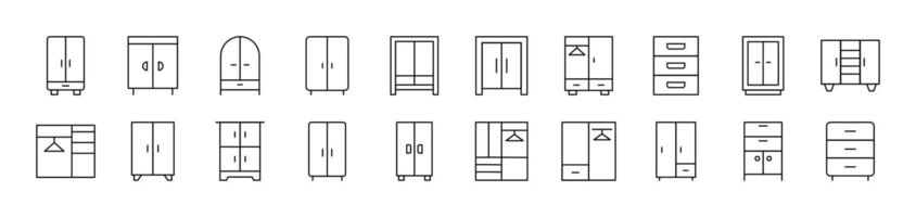 Closet Wardrobe Icon Set for UI, Placards, Books, Apps. Editable Stroke. Suitable for Web Sites, Books, Cards, Apps vector