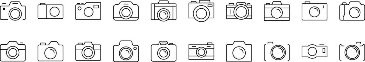 Photo Camera Line Icon Collection. Editable Stroke. Minimalistic Linear Pictogram for Design of Cards, Apps, Banners, Posts vector