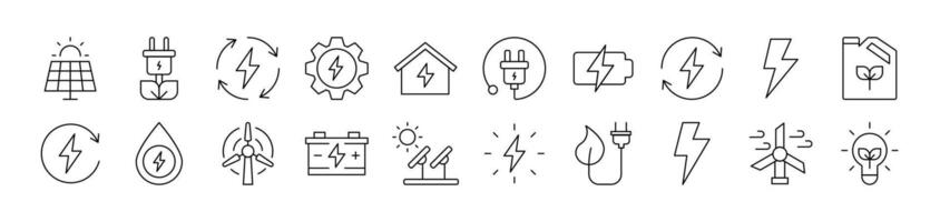 Collection of Outline Signs of Green Energy Drawn with Thin Line for apps, web sites, banners, infographics and other types of design vector