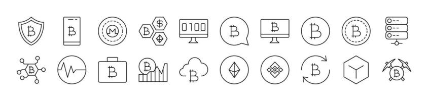 Cryptocurrency and Bitcoin Related Image Collection. Editable Stroke. Perfect for Infographics, Articles, Books, Flyers, Banners vector