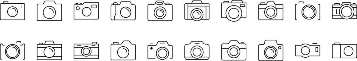 Pack of Line Icons of Photo Camera. Editable Stroke. Minimalistic Linear Pictogram for Design of Cards, Apps, Banners, Posts vector