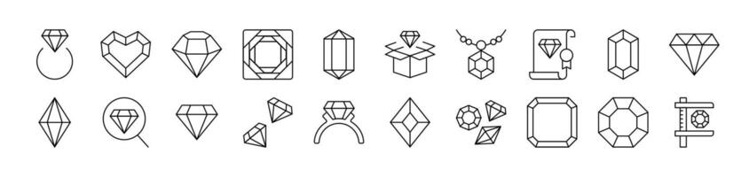 Gem Collection of Outline Symbols of Crystals Drawn with Thin Line for apps, web sites, banners, infographics and other types of design vector