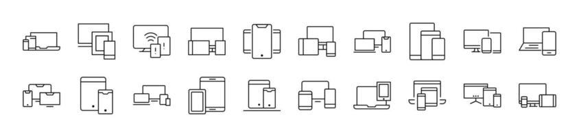 Computer, Laptop, Tablet Line Icon Bundle. Editable Stroke. Minimalistic Linear Pictogram for Design of Cards, Apps, Banners, Posts vector