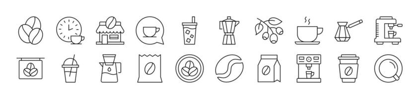 Coffee, Cup and Grains Outline Icon Collection. Editable Stroke. Perfect for Infographics, Articles, Books, Flyers, Banners vector